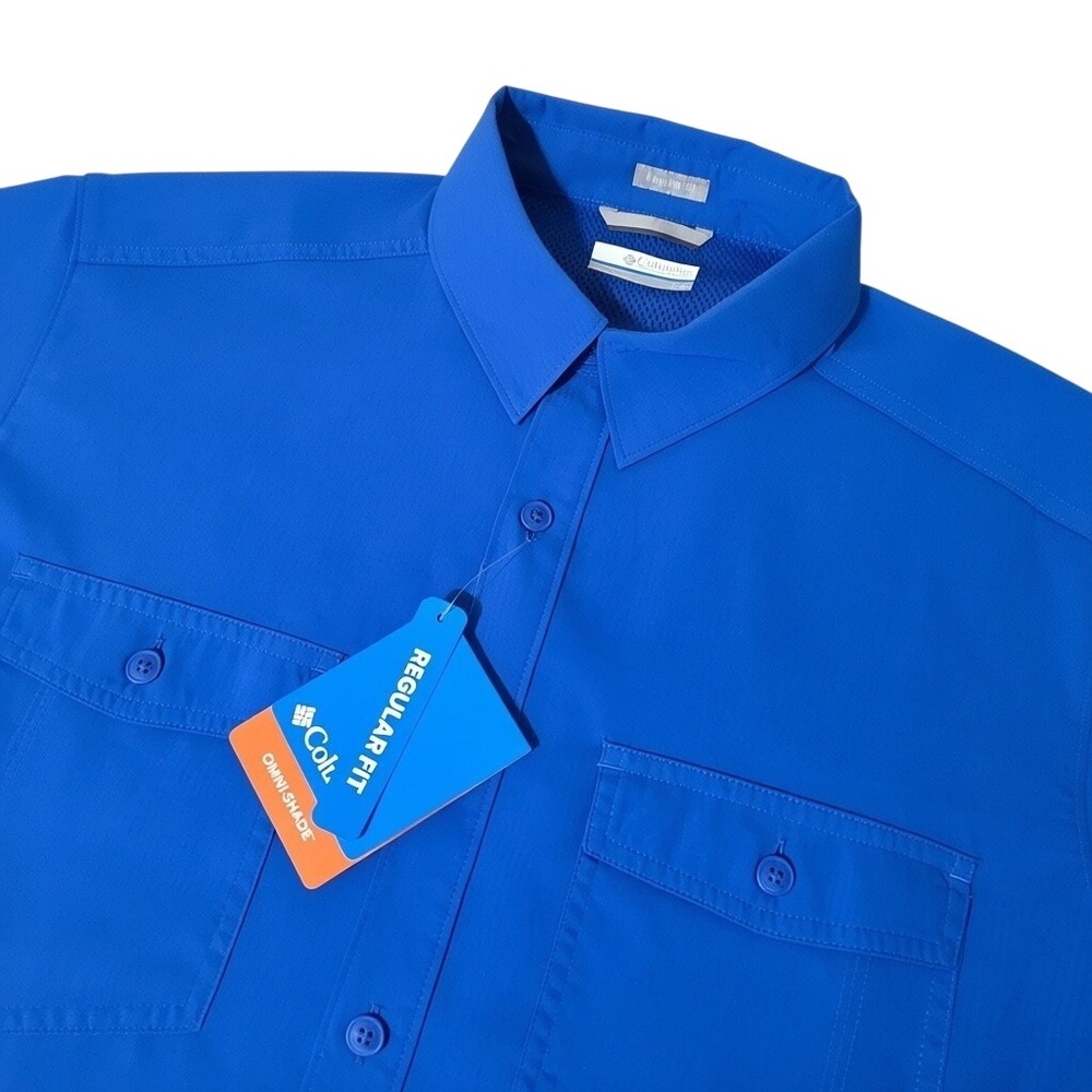 Columbia Shirt Mens Medium Blue Short Sleeve Omni-Shade Regular Fit 1598450
